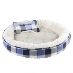 Dream Paws Blue Check Pet Bundle Bed With Blanket And Toy
